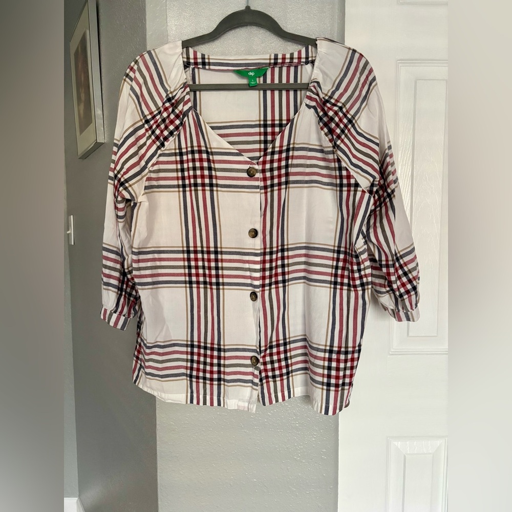 Dip Multicolor Plaid Women’s Blouse Size L